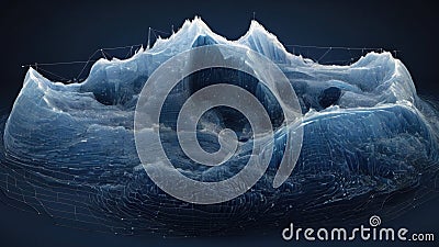 The intricate wireframe structure of this digital Antarctic iceberg hints at the complexity of data, while the dark blue Stock Photo