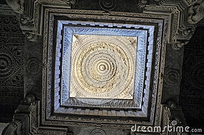 Intricately carved ceiling in marble of Adinatha Jain Temple in Ranakpur Editorial Stock Photo