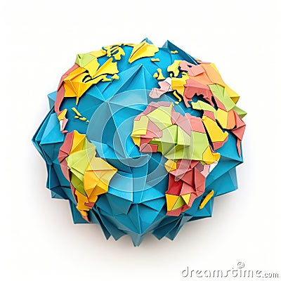 The Planet Earth, made of origami folded paper Cartoon Illustration