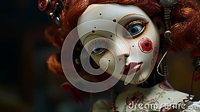 Intricately Designed Doll: A Playful Yet Macabre Close-up Photo Stock Photo