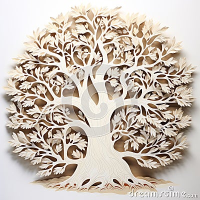 Intricately Detailed Tree Of Life Sculpture On White Background Stock Photo