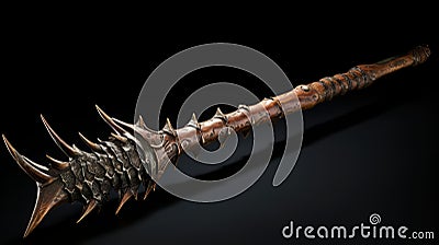 Intricately Textured Spiked Weapon With Long Wooden Handle Stock Photo