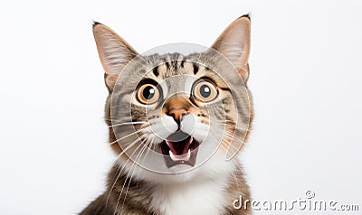 Intrigued cat gazes directly into the camera. AI generative Stock Photo