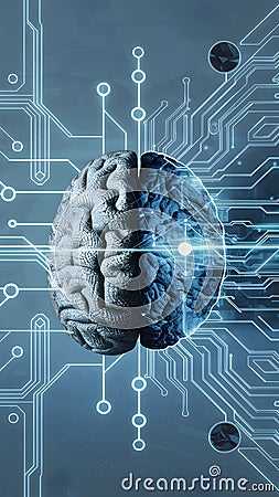 Intriguing digital composition human brain with abstract circuit board, neural networks Stock Photo