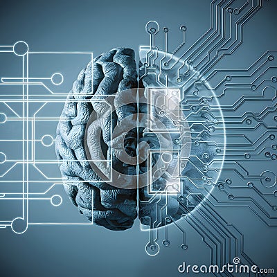 Intriguing digital composition human brain with abstract circuit board, neural networks Stock Photo