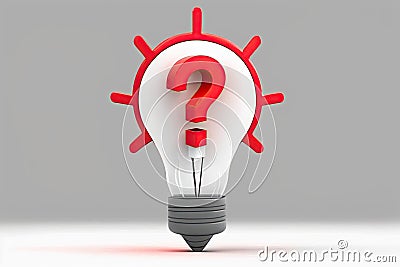 White incandescent light bulb with a red question mark Cartoon Illustration