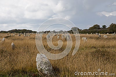 Intriguing standing stones at Carnac in Brittany, north-western France Stock Photo