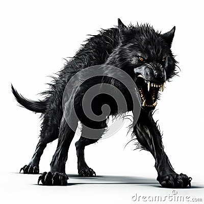 Intriguingly Taboo: 3d Black Shuck Ready To Attack On White Background Stock Photo