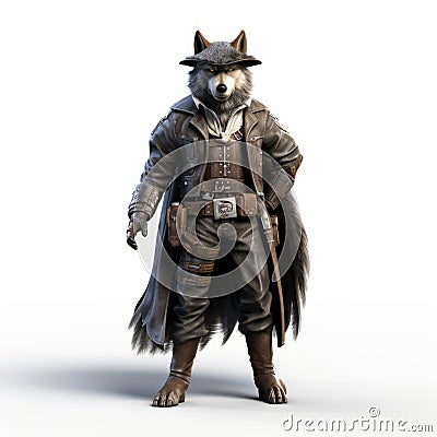 Intriguingly Taboo: 3d Wolf Cowboy Character Model Stock Photo