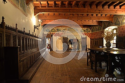 Introd castle, Aosta Valley, Italy. Main hall Stock Photo