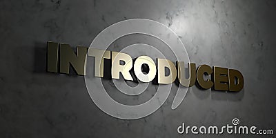 Introduced - Gold text on black background - 3D rendered royalty free stock picture Stock Photo