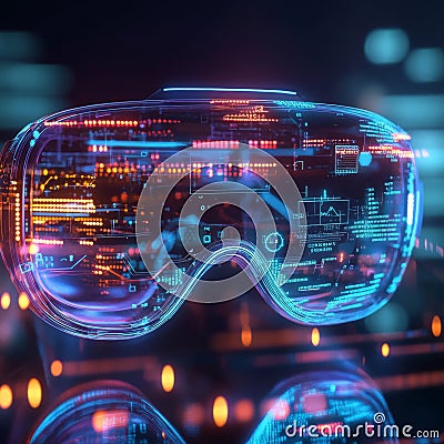 Introducing a cuttingedge, hightech AR headset that features innovative interactive LED circuitry Stock Photo