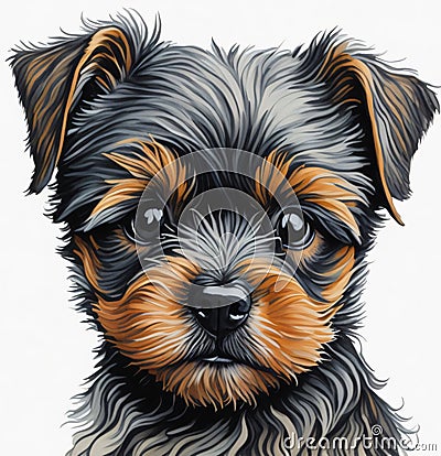 Introducing Innocent Charm: A Captivating Watercolor Portrait of a Young Yorkshire Terrier Stock Photo