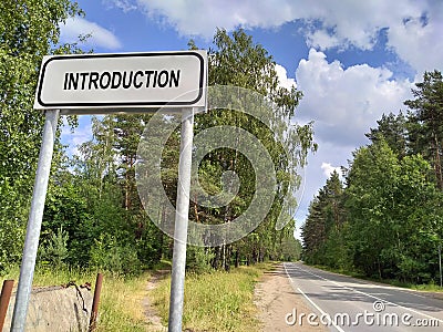 INTRODUCTION is a word on a sign outside the city. Business and financial words in unusual places Stock Photo