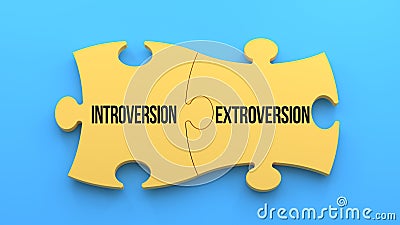 Introversion and Extroversion text message on jigsaw puzzle. Blue background,3d Stock Photo