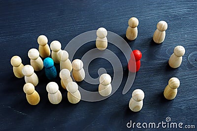 Introvert and extrovert concept. Wooden figurines on a desk Stock Photo