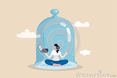 Introvert working space, privacy to work individual, employee work productively when working alone concept, introvert disconnected Vector Illustration