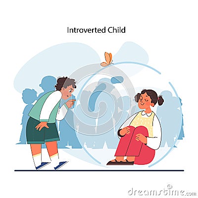 Introverted child. Antisocial kid who prefers to spend time alone Vector Illustration