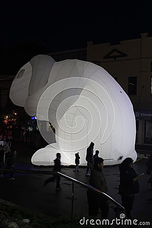 Intrude: Inflatable Rabbit Art Piece Editorial Stock Photo