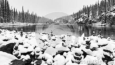 Inuksuit Field in Black & White Stock Photo