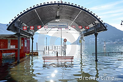 The inundation of lake Lugano Editorial Stock Photo
