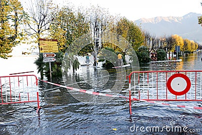 Inundation of lake Maggiore at Locarno Editorial Stock Photo