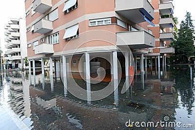 Inundation of lake Maggiore at Locarno Editorial Stock Photo
