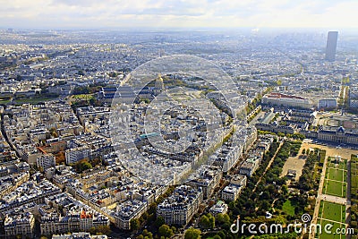 Invalides and french roofs from above at sunrise, Paris, France Stock Photo