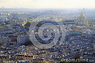 Invalides and french roofs from above at sunrise, Paris, France Stock Photo