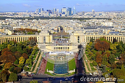 Parisien architecture and french roofs from above Eiffel tower at sunrise, Paris, France Stock Photo