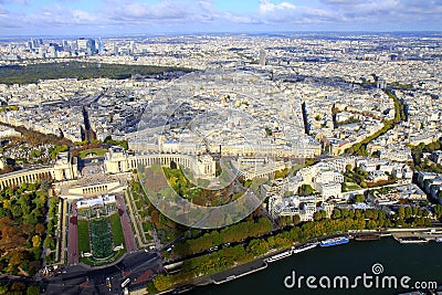 Parisien architecture and french roofs from above Eiffel tower at sunrise, Paris, France Stock Photo