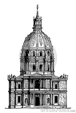 Invalides at Paris containing museums and monuments vintage engraving Vector Illustration