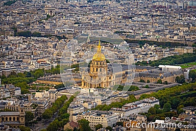 Invalides quarter an d Dome in Paris aerial view - CITY OF PARIS, FRANCE - SEPTEMBER 4. 2023 Editorial Stock Photo