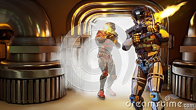 Invasion of military soldiers-astronauts. Dramatic super realistic concept. 3D Rendering Stock Photo