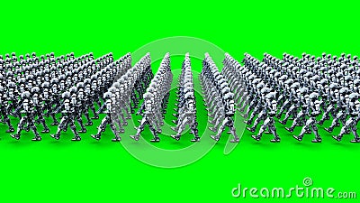 Invasion von Militärrobotern mit Gewehr Marschierende Roboter Grüne Gesamtlänge des Schirmes 4k Invasion von Militärrobotern mit Gewehr Marschierende Roboter Grüne Gesamtlänge des Schirmes 4k