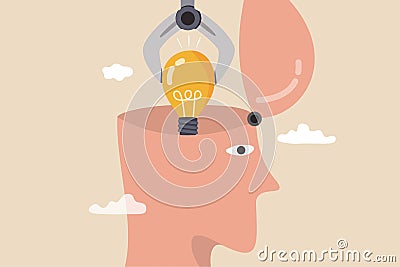 Invent new idea or innovation, knowledge or new skill to achieve work success, creativity and imagination concept, machine robot Vector Illustration