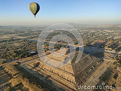 Hot air balloons over Teotihuacan in Mexico Stock Photo
