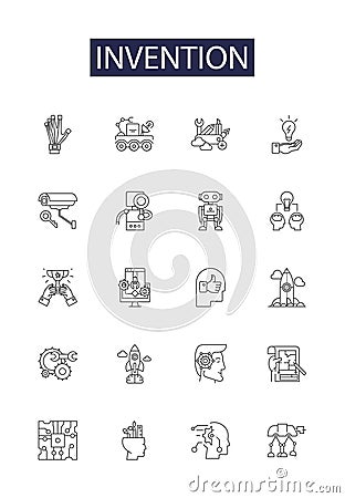 Invention line vector icons and signs. Invent, Design, Create, Imagine, Engineer, Craft, Build, Construct outline vector Vector Illustration