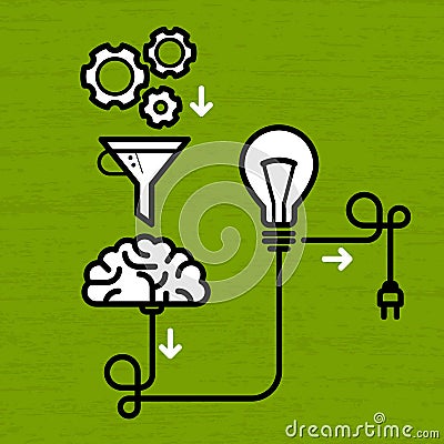 Invention mechanism with light bulb Vector Illustration