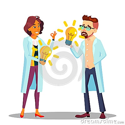 Inventor Man, Woman Vector. Scientist Or Business Person Inventor. Success Concept. Illustration Vector Illustration