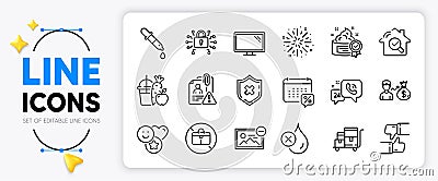 Inventory cart, Cream and Chemistry pipette line icons. For web app. Vector Vector Illustration