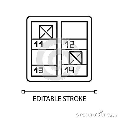 Inventory control pixel perfect linear icon. Stock checking. Stocktaking, supply chain management. Thin line Vector Illustration