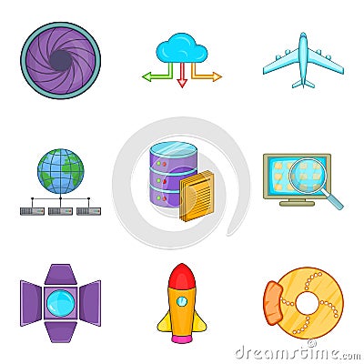 Inventory icons set, cartoon style Vector Illustration