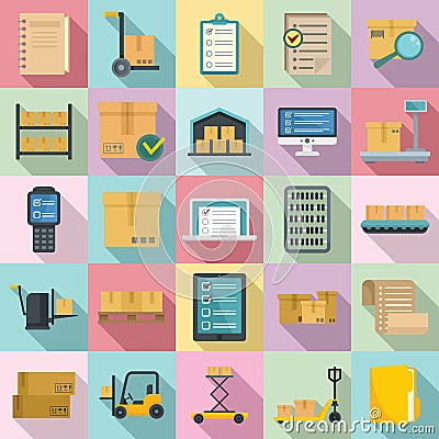 Inventory icons set, flat style Vector Illustration