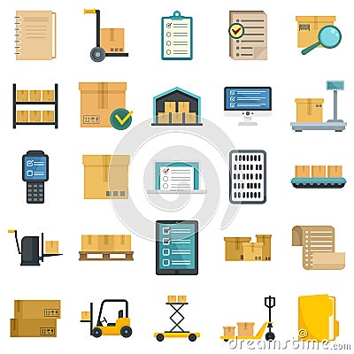 Inventory icons set flat vector isolated Vector Illustration