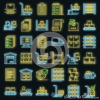 Inventory icons set vector neon Vector Illustration