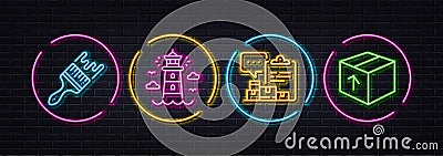 Inventory report, Brush and Lighthouse minimal line icons. For web application, printing. Neon laser 3d lights. Vector Vector Illustration
