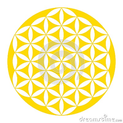 Inverted golden Flower of Life over white Vector Illustration