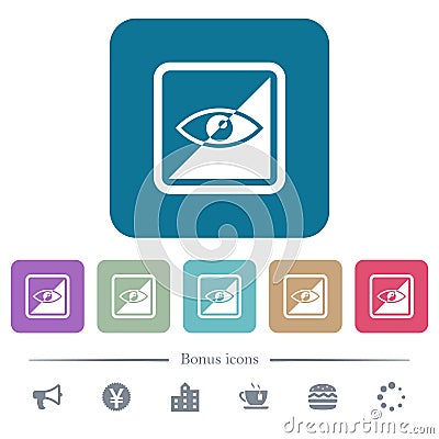 Invert object flat icons on color rounded square backgrounds Stock Photo
