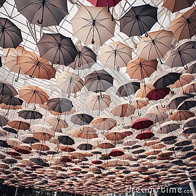 170 6. Inverted Umbrella Swarm_ A collection of inverted umbrll Stock Photo